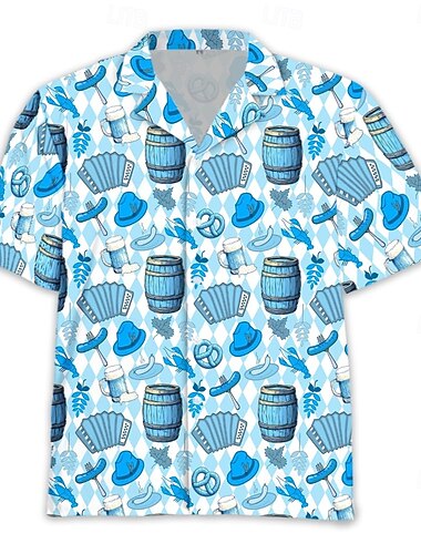  Oktoberfest Birra Pretzel Camicie hawaiane Camicia Aloha bavarese Monaco Tedesco Grafico Per Per uomo Adulti Carnevale Birra Oktoberfest Stampa 3D Vacanza Feste