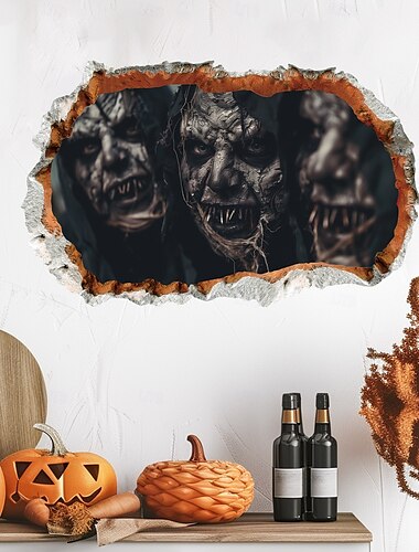  Halloween muursticker met 3D-skelet en zombie-ontwerp, zelfklevende muurdecoratie voor slaapkamer en woonkamer, feestelijke decoratie