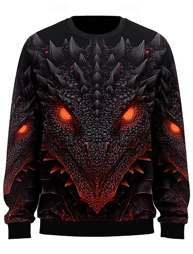  Herre Drage 3D Genser Genser Hettegenser Crew-hals overdrevet 3D-utskrift Gul Rød Crewneck 3D Alle årstider Designer