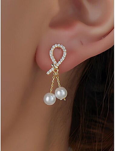  Pendientes de perlas de imitación para mujer con diseño de lágrima de diamantes de imitación, elegante estilo colgante dorado, adecuados para desplazamientos, oficina, bodas, fiestas y veladas.