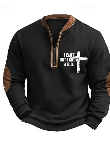  Herre Sweatshirt Kvart lynlås sweatshirt Sort Hvid Brun Mørkegrå Halv lynlås Farveblok Kors Halv lynlås Trykt mønster Sport & Udendørs Daglig Ferie Polyester Årgang Gade Afslappet Efterår vinter Tøj