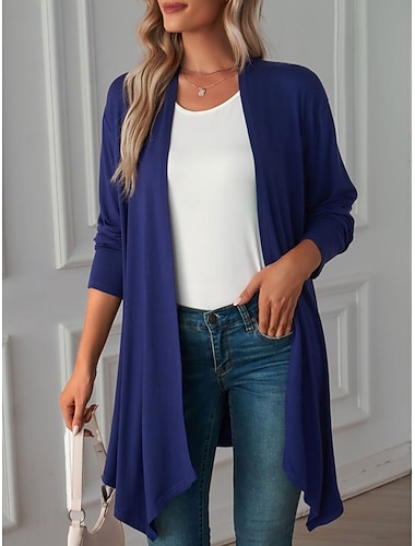  Dames Vrijetijdsjas Ademend Comfortabel Extra groot Casual Effen Vakantie Straat Casual Alledaagse kleding Open voorzijde Lang Zonder Kraag Normale pasvorm 3/4 mouw bovenkleding Wit Blozend Roze Wijn