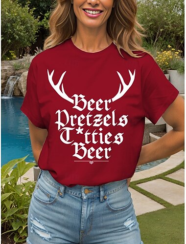  Oktoberfest Damen T Shirt Grafik Buchstabe Vintage Stilvoll Klassisch Kurzarm Rundhalsausschnitt Rundhals Normale Oberteile Täglich Wochenende Druck Schwarz Weiß Gelb Rote Blau Sommer Frühling