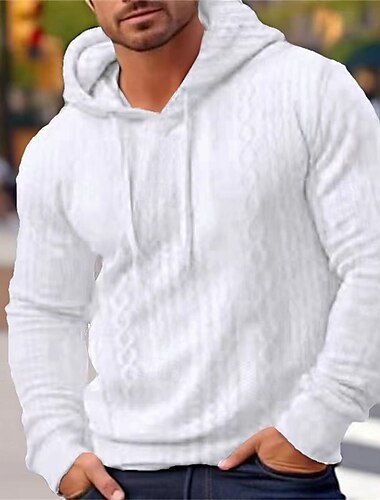  Herr Huvtröja Svart Vit Blå Grå Huva Slät Jacquard Ficka Sport & Utomhus Dagligen Helgdag Polyester Streetwear Grundläggande Ledigt Vår Höst Kläder Pull Tröjor