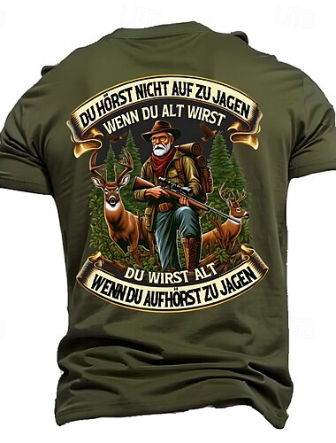  男性用 ハンティング ドイツ語 Tシャツ 半袖 Tシャツ 3Dプリント クルーネック シャツ ファッション 日常 ベーシック ストリート カジュアル 日常 ブラック ブルー グリーン 夏 春 オールシーズン 衣類 S M L XL XXL XXXL