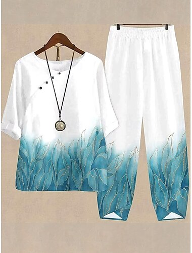  Femmes Basique Chemise Ensembles de Pantalons Demi Manches Col rond Graphique Dégradé Usine Imprimé Extérieur Occasionnel Quotidien Blanche Bleu Vert Été Coupe régulière
