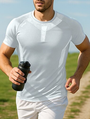  Herren Lauf-T-Shirt Sporttop Schlank Kurzarm T-Shirt Atmungsaktiv Schnelltrocknend Leicht Elastisch Tennis Golfspiel Laufen Sportbekleidung Sportkleidung Farbblock Schwarz Weiß Marinenblau