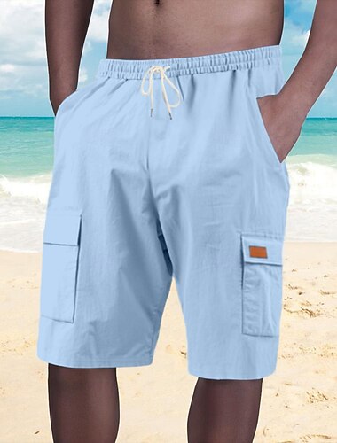  Herren Shorts Leinenshorts Sommershorts Strandshorts Kordelzug Elastischer Bund Mehrere Taschen Einfach Komfort Atmungsaktiv Knielang Outdoor Täglich Strand Urlaub Mode Schwarz Weiß