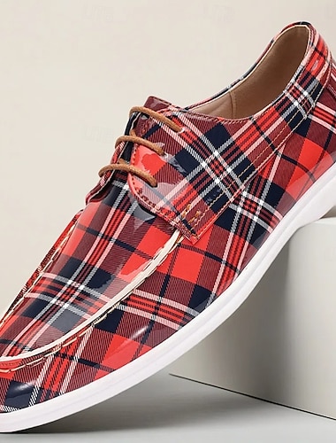  Chaussures à enfiler à carreaux rouges pour hommes – Design à carreaux classique avec une coupe confortable, idéales pour un style décontracté, chic et quotidien