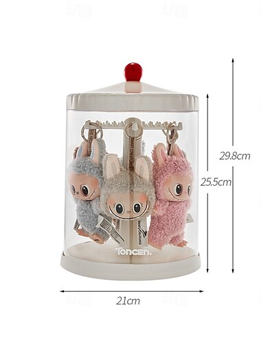  Drehbare Vitrine - 360 klare Figur &Schlüsselanhänger-Vitrine mit staubdichter Abdeckung für 17/15 cm große Plüschpuppen, stapelbarer Halter, Ausstellungsregal für Sammlerstücke, keine Puppen