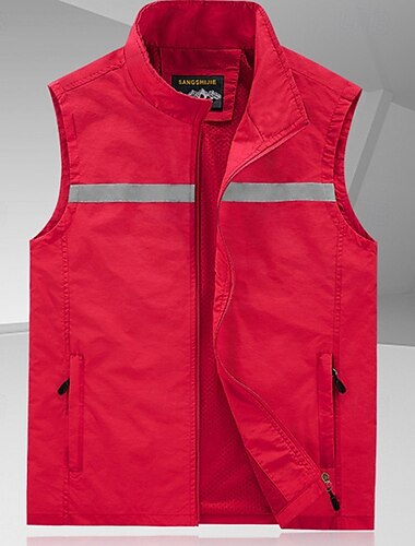 Herren Anglerweste Wanderweste Ärmellos Weste Außen Winddicht Atmungsaktiv Schnelltrocknend Leicht Winter Reißverschluss Nylon Rot Dunkelmarine Orange Jagd Angeln Klettern