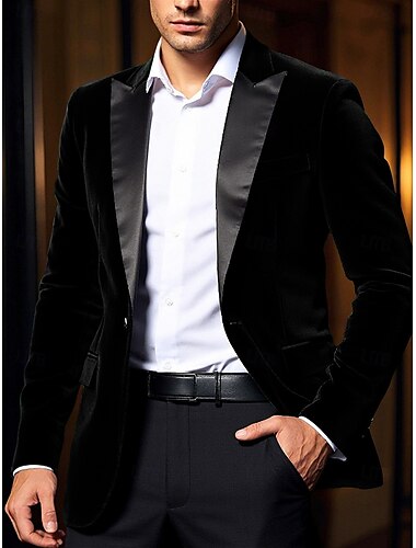  Herren Samt Blazer Jacke Party Smoking warm Vintage Herbst Winter einfarbig Tasche klassisch einreihig Einknopf Blazer schwarz rot blau grün