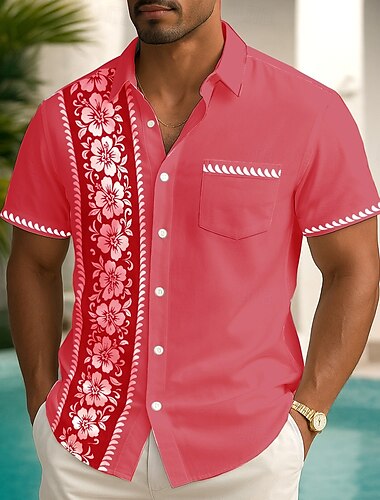 Per uomo Stampa Floreale Fiori tropicali Camicia hawaiana estiva Camicia con Bottoni Camicia Aloha Manica Corta Hawaiano Ferie Abbigliamento mare Estate Primavera Collo ripiegato Stampa 3D camicie