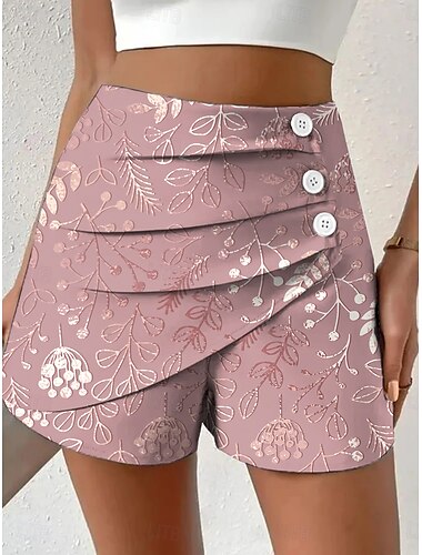  Mujer Chinos Pantalón corto Vacaciones Vintage Estilo Étnico Corto Alta cintura Floral Graphic Plisado Microelástico Exterior Vacaciones Calle Violeta Rojo rubí Rosa Verde Trébol Verano Primavera