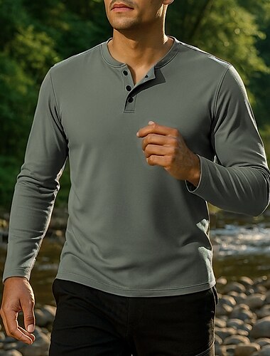  Herren Wanderhemd Wanderspitze Henley-Shirt Langarm Rundhalsausschnitt T-Shirt Oberteil Außen Schnelltrocknend Leicht Atmungsaktiv Viertelreißverschluss Polyester Schwarz Königsblau Grün Tennis