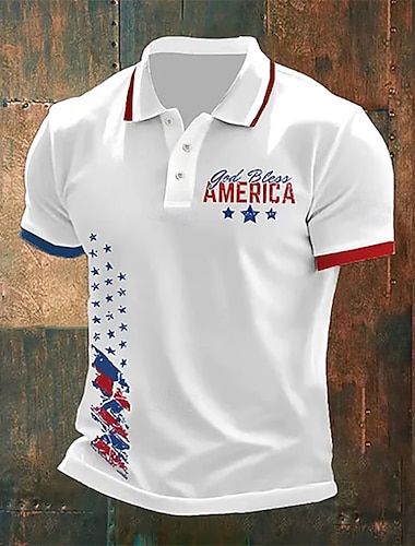  4. Juli 2026 250. Herren Amerikanische US-Flagge Poloshirts Polo mit Knopfleiste Golfshirt Kurzarm Polo-Shirts Revers Mode Lässig Täglich Festival Druck Sommer Weiß Schwarz