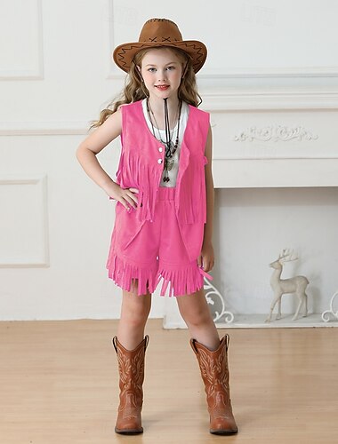  Cowgirl Karriere-Rollenspiel Outfits Cosplay Fransen Mädchen Kinder Leistung Pädagogisches Ankleiden Verkleidung für Schulveranstaltungen Halloween Karneval Welttag des Buches Einfaches