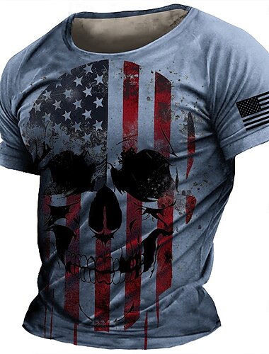  Amerikanischer Unabhängigkeitstag Herren Amerikanische US-Flagge Adler T Shirt Kurzarm T-Shirt 3D-Druck Rundhalsausschnitt Rundhals Hemd Mode Täglich Basic Straße Lässig Täglich Hellblau Braun Grau