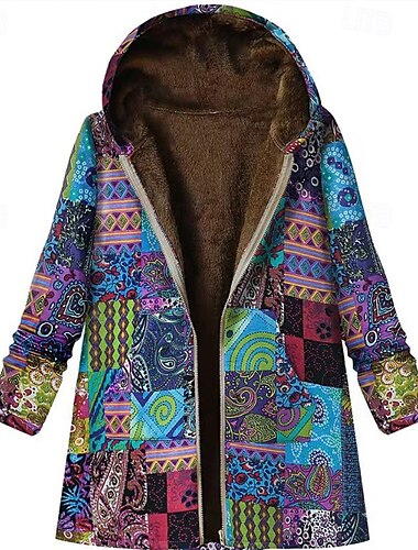  Damen Fleecejacke Mantel Kapuzenjacke Warm Bequem Reißverschluss Tasche Mode Modern Lässig Druck Ausgehen Wochenende Reisverschluss Regulär Mit Kapuze Normale Passform Langarm Oberbekleidung Blau
