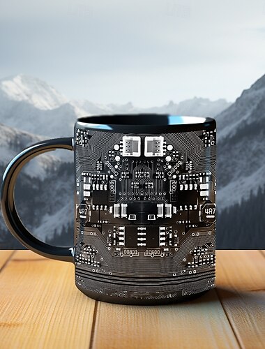  Keramik-Kaffeetasse mit Leiterplatte, 330 ml/12 oz Technik-Geek-Geschenktasse, Tasse mit elektronischem PCB-Muster für Ingenieure, Programmierer, MINT-Studenten, Nerd-Geburtstagsgeschenk