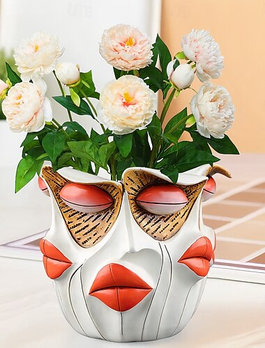  Pot de fleurs en résine représentant un visage de beauté abstrait brutaliste, jardinière en résine représentant une fille aux multiples visages, sculpture artistique de bureau et de jardin pour la