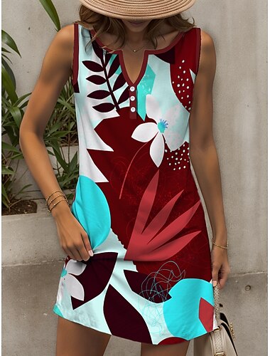  Damen Minikleid T-Shirt-Kleid Sommerkleid Lässig Täglich Ferien Normale Passform Blumen Grafik Geometrisch Ärmellos V Ausschnitt Gelb Rote Blau Purpur Sommer