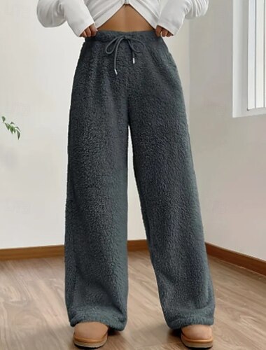  Mujer pantalones Pantalones Casual Longitud total Cintura Media Plano Diseño de cordón elástico Confortable Templado Al Aire Libre Exterior Vacaciones Festivos Color Camello Albaricoque Gris Negro