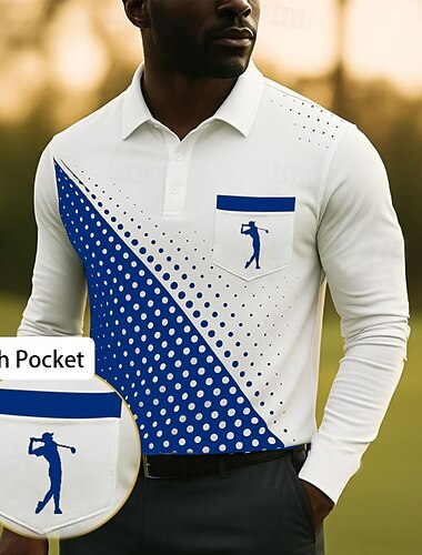  Herren Geometrisch Golf Sport-Poloshirts Langarm Polo-Shirts Hemden mit Kragen Business-Casual Geschäft Athleisure Alltagskleidung Knöpfe Tasche 3D-Druck Frühling Herbst Winter Weiß Rote Blau