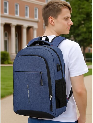  Schulrucksack für Herren mit USB-Ladefunktion, mehreren Taschen und reflektierendem Streifendesign – stylische Laptoptasche für Teenager für die Uni, die High School und den täglichen Weg zur Arbeit