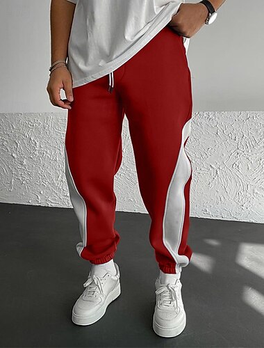  男性用 アスレチックパンツ スウェットパンツ ジョガー ズボン ポケット ドローストリング 弾性ウエスト カラーブロック 履き心地よい スポーツ・アウトドア 日常 ファッション カジュアル ブラック / レッド ホワイト マイクロエラスティック