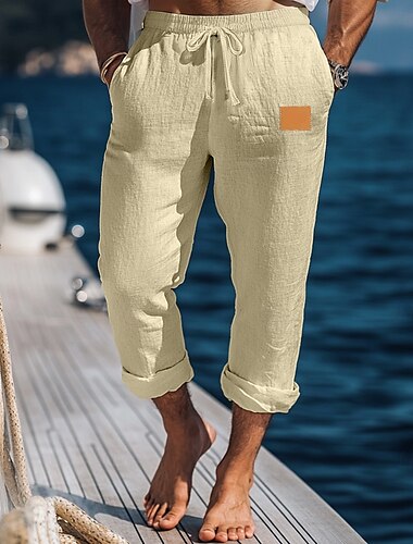  Herren Leinenhosen Hose Sommerhose Baggy-Hosen Strandhose Elastischer Bund Kordelzug Gerader Schnitt Einfach Komfort Atmungsaktiv Volle Länge Outdoor Ferien Strand Urlaub Mode Weiß Armeegrün