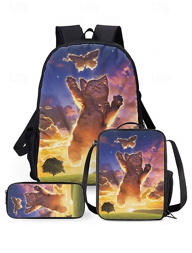  Lustiges Rucksack-Set mit Katzen-Print für Kinder, Federmäppchen und Lunchtasche – farbenfrohes, verspieltes Design für Schule, Reisen und den Alltag vincent hie