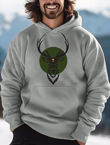  Herren Hirsch Kapuzenpullover Langarm Sweatshirts Oktoberfest Vintage Retro Festival Herbst-Winter Kollektion Schwarz Grau Kleidung Designer Grafikdruck Normal S M L Größen verfügbar