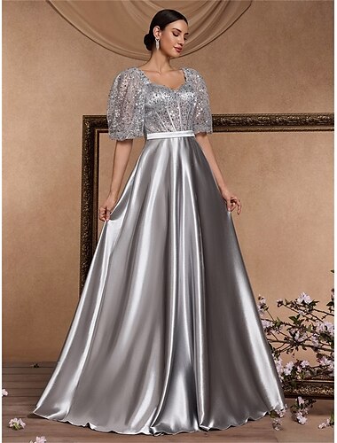  A-Linie Quinceanera-Kleider Elegant Kleid Formell Hochzeit Bodenlang Kurzarm Herzförmiger Ausschnitt Satin mit Falten Paillette 2025