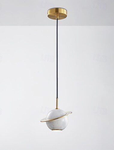  nowoczesna lampa wisząca w kształcie kuli, lampa wisząca z mosiądzu szczotkowanego z połowy wieku z marmurowym kloszem, regulowana wysokość żyrandola do kuchennej wyspy, jadalni &sypialnia