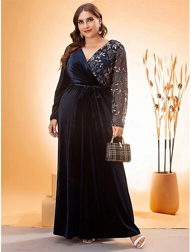  A-Linie Abendkleid Elegant Kleid Formell Hochzeit Bodenlang Langarm V Ausschnitt Samt mit Mit Trägern 2025