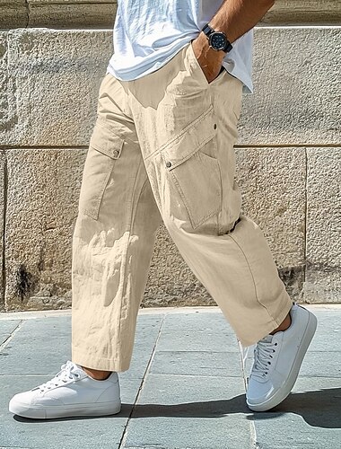  Herren Cargo-Hosen Leinenhosen Hose Sommerhose Baggy-Hosen Elastischer Bund Einfach Komfort Atmungsaktiv Volle Länge Lässig Täglich Ferien Urlaub Mode Schwarz Weiß
