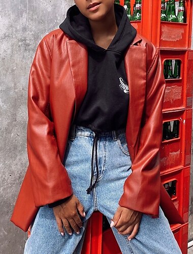  Damen Blazer Warm Bequem Tasche Knöpfe Mode Modern Einfach Ausgehen Wochenende Einreihig Regulär Umlegekragen Normale Passform Langarm Oberbekleidung Schwarz Rote Braun Herbst Winter