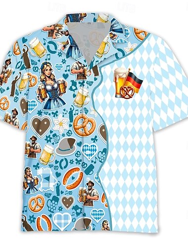  Oktoberfest Bier Brezel Hawaiihemden Aloha-Hemd Bayerisch München Deutsch Grafik Für Herren Erwachsene Karneval Oktoberfestbier 3D-Druck Urlaub Party