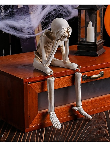  Figura de esqueleto de resina de Halloween, no ver el mal, no escuchar el mal, no hablar el mal, estatua de esqueleto de calavera de los tres sabios, decoración de festival de fantasmas espeluznante,