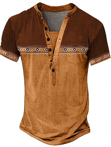  Herren Stammes Ethnisch T Shirt Henley Hemd T-Shirt Kurzarm Designer Basic Ethnisch Outdoor Lässig Täglich Sommer Meerblau Schwarz Hellgrün Dunkel Blau Braun Henley Henley T-Shirt