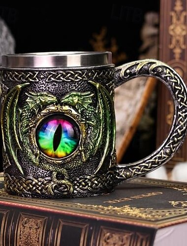  Jarra de cerveza de acero inoxidable con forma de ojo de dragón, taza de regalo para el Oktoberfest, taza de café única con dragón esculpido, vaso de agua con estatua de dragón 3D, jarra de metal creativa