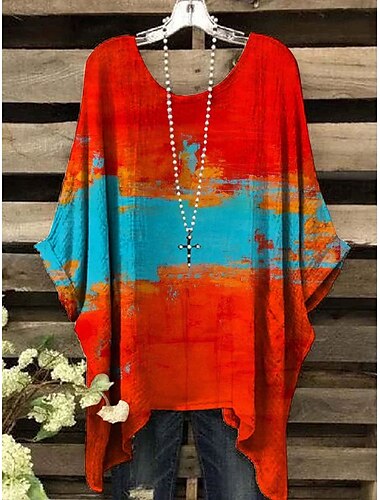  Femmes Chemisier Graphique Bloc de Couleur ancien Quotidien Élégant Manche Courte Manche Chauve-souris Col ras du cou Hauts Réguliers Quotidien Fête Tenue de plage Rouge Bleu Violet Orange Ét