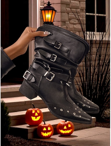  Schwarze Punk-Gothic-Stiefeletten für Damen mit Fledermaus- und Kreuzdetails – Design mit Spikes und Nieten, alternative Mode der 1980er Jahre, ideal für Nachtveranstaltungen, Halloween-Partys und