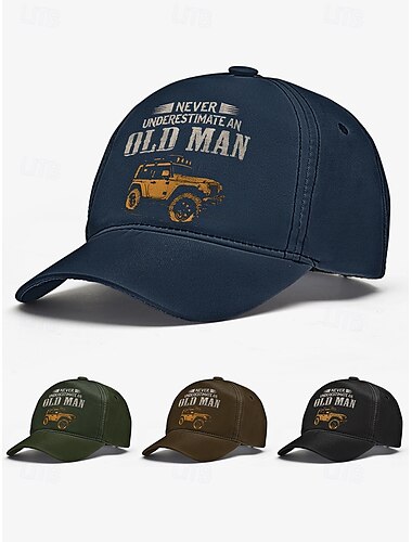  Vintage-Baseballkappe für Herren mit Jeep-Aufdruck „Never Underestimate an Old Man“ – verstellbare Dad-Mütze aus Baumwolle für draußen, zum Autofahren und für die Freizeit
