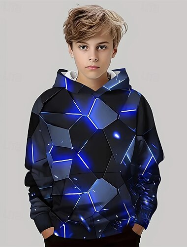  Jungen 3D Geometrisch Kapuzensweatshirt Langarm Frühling Herbst Mode Streetwear Kinder 4-12 Jahre Mit Kapuze Outdoor Lässig Täglich Normale Passform