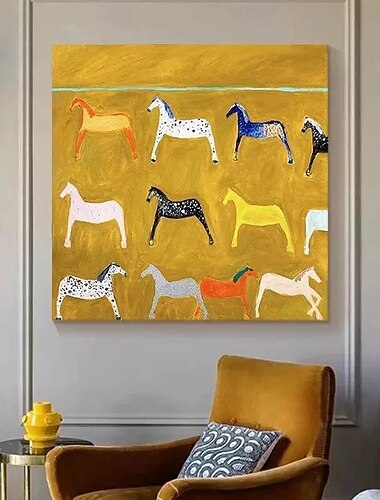  Mintura fait à la main cheval jaune peintures à l'huile sur toile art mural décoration moderne abstrait animaux image pour la décoration intérieure roulé sans cadre peinture non étirée