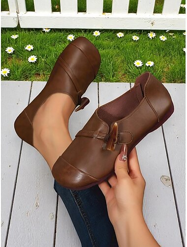  Mocassini da donna a punta larga marroni a piedi nudi – morbide scarpe basse casual antiscivolo con cinturino con fibbia, scarpe comode per passeggiate quotidiane in giardino, viaggi e mercati del fine settimana