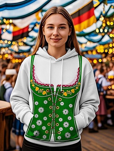  Oktoberfestbier Kapuzensweatshirt Druck Fronttasche Grafik Für Damen Erwachsene Karneval Oktoberfestbier 3D-Druck Urlaub Party