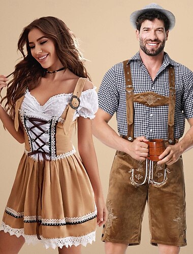  Совпадающий костюм Октоберфеста - дирндль для женщин или lederhosen для мужчин альпийское немецкое баварское пивное платье идеально подходит для пивного фестиваля вечеринки Хэллоуина тематической